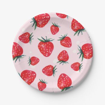Pink Watercolor Strawberry Plate by Popcornparty at Zazzle