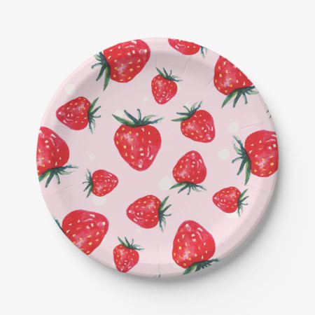 Pink Watercolor Strawberry Plate