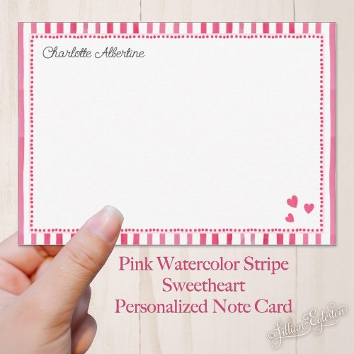 Pink Watercolor Stripe Sweetheart Personalized Note Card