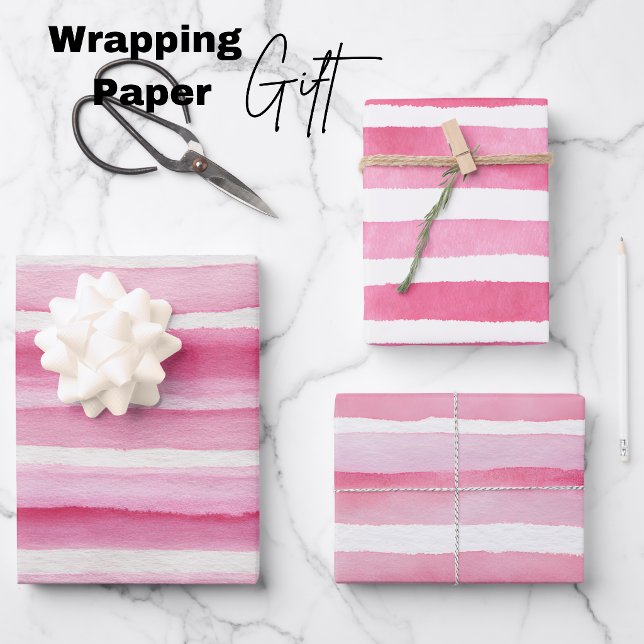 Pink Watercolor Stripe Wrapping Paper Sheets (Pink Watercolor Stripe Wrapping Paper Sheets)