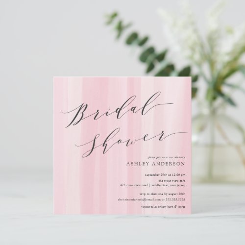 Pink Watercolor Stripes Bridal Shower Invitation