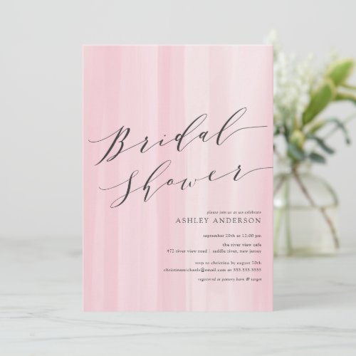 Pink Watercolor Stripes Bridal Shower Invitation