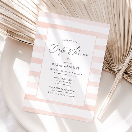 Pink Watercolor Stripes Girl Baby Shower Invitation