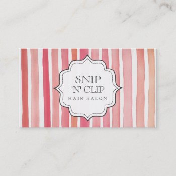 Pink Watercolor Stripes Hair Stylist Cards by Pip_Gerard at Zazzle