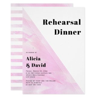 Pink watercolor stripes wedding rehearsal dinner invitation