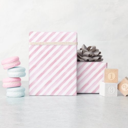 Pink Watercolor Stripped Birthday  Wrapping Paper
