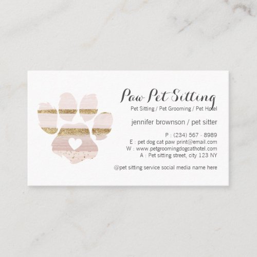 Pink Watercolor Strokes Pet Sitter Grooming Paw Business Card