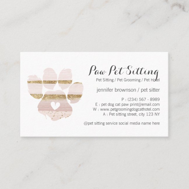 Pink Watercolor Strokes Pet Sitter Grooming Paw Business Card