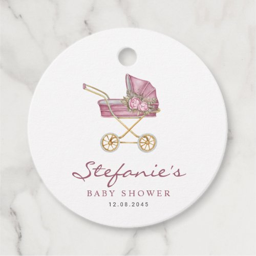 Pink Watercolor Stroller Its a Girl Baby Shower Favor Tags