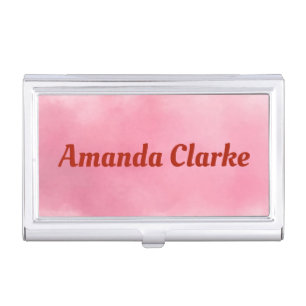 Pink Watercolor Style with Deep Red Text Business Card Case