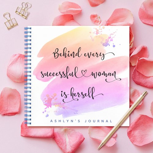 Pink Watercolor Successful Woman Script Gratitude Notebook