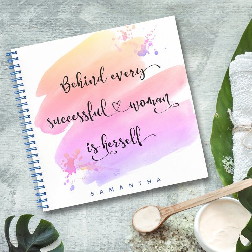 Pink Watercolor Successful Woman Script Square Notebook