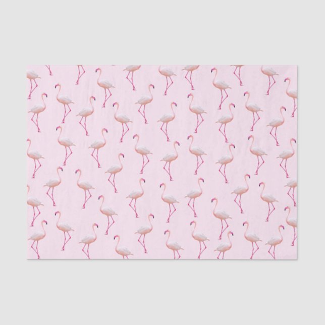 Pink Watercolor Summer Flamingo Pattern Tissue Paper (Front)