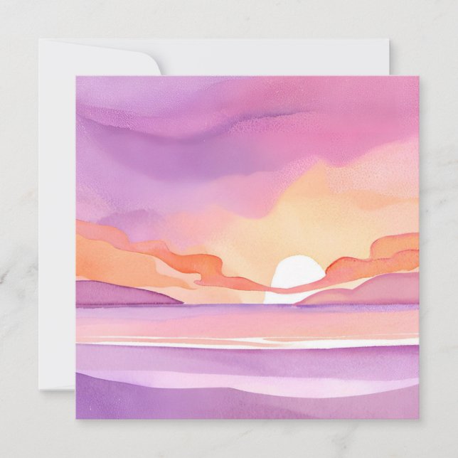Pink Watercolor Sunset | Beautiful Ocean Sky Card (Front)