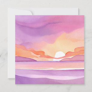 Pink Watercolor Sunset Beautiful Ocean Sky Card