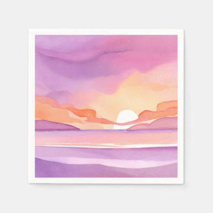 Pink Watercolor Sunset   Beautiful Ocean Sky Napkins