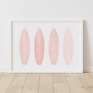 Pink Watercolor Surfboards Beach Nursery Decor