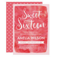 Pink Watercolor Sweet 16 Birthday Invitation