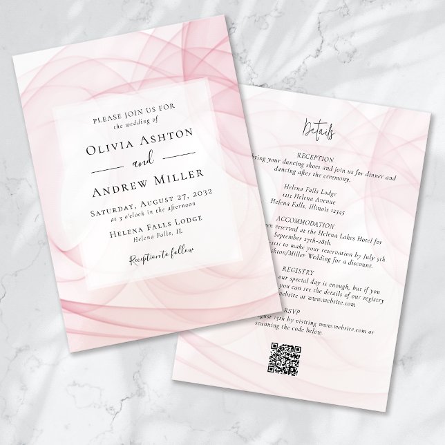 Pink Watercolor Swirl All in One QR Wedding Invitation (Creator Uploaded)