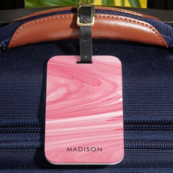 Pink Watercolor Swirl Pattern Name Luggage Tag by whimsydesigns at Zazzle