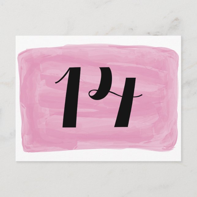 Pink Watercolor Table Number Postcard (Front)