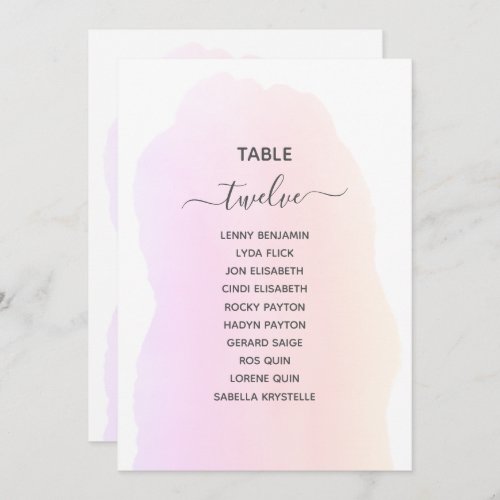 Pink watercolor Table Number Seating Chart