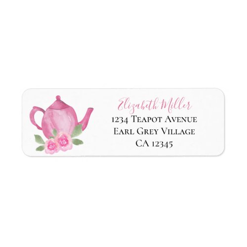 Pink Watercolor Teapot Return Address Label