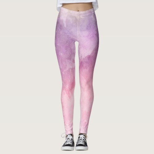 Pink watercolor texture leggings