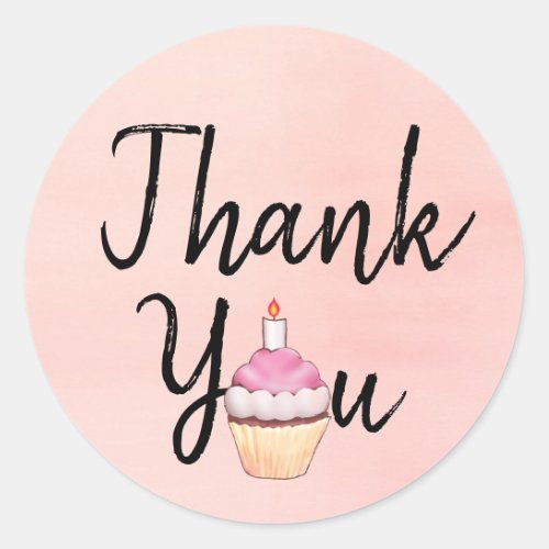 Pink Watercolor Thank You Cupcake Classic Round Sticker