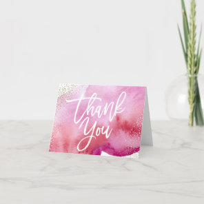Pink Watercolor Thank You Note Card