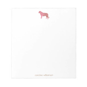 Pink Watercolor Tiger with Personalized Name Notepad