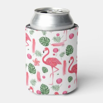 Pink Watercolor Tropical Elegant Flamingo Floral Can Cooler by pink_water at Zazzle