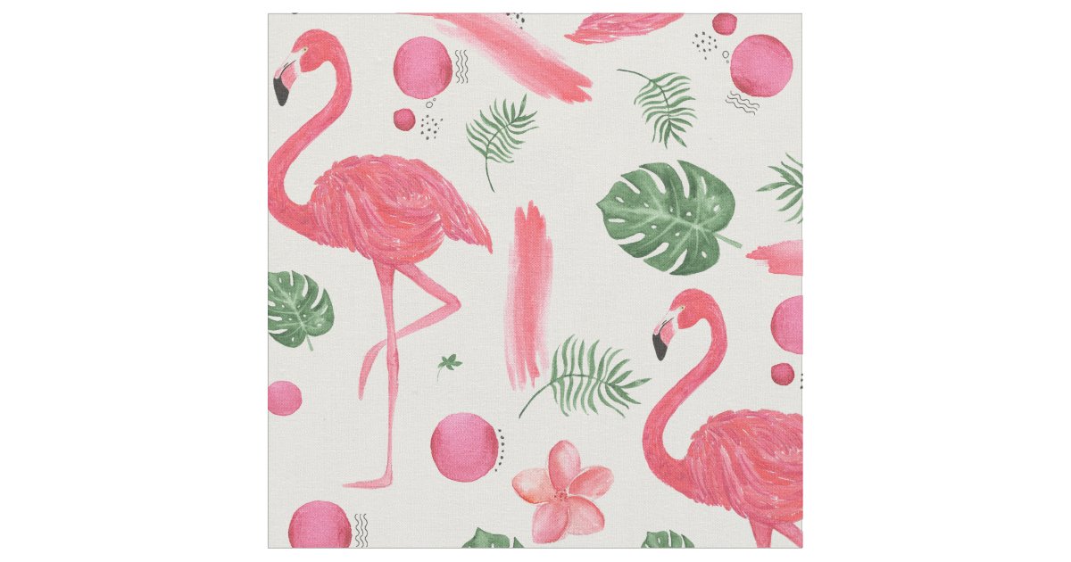 Pink watercolor tropical elegant flamingo floral fabric | Zazzle.com