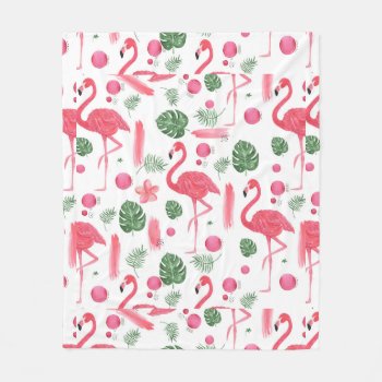 Pink Watercolor Tropical Elegant Flamingo Floral Fleece Blanket by pink_water at Zazzle