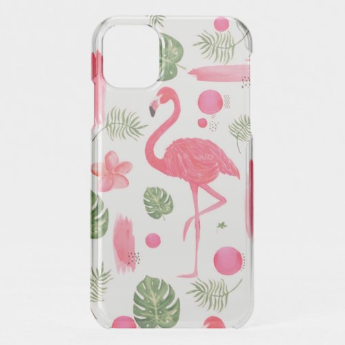 Pink watercolor tropical flamingo summer flowers iPhone 11 case