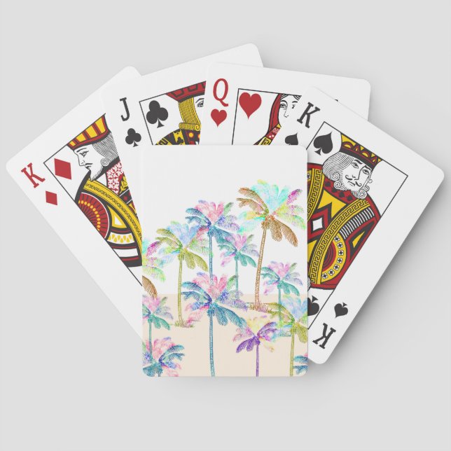 Pink Watercolor Tropical Hawaiian Palm Trees Poker Cards (Back)
