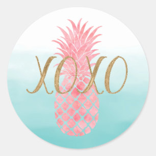 Pink Watercolor Tropical Pineapple Classic Round Sticker