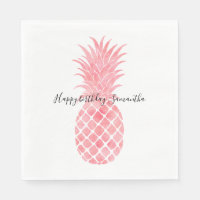 Pink Watercolor Tropical Pineapple