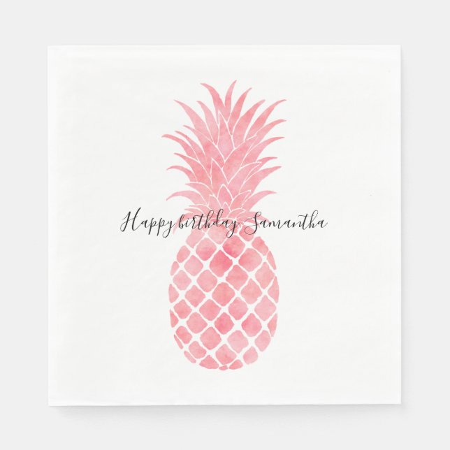 Pink Watercolor Tropical Pineapple Napkins (Front)