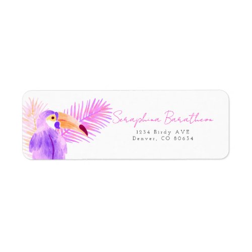Pink Watercolor Tropical Toucan Parrot Label