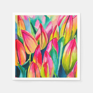 Pink watercolor tulips art napkins