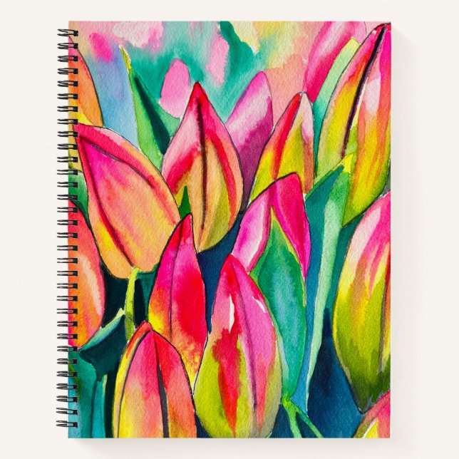 Pink watercolor tulips art notebook (Front)