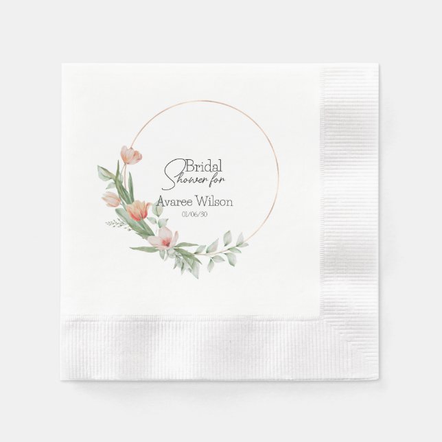 Pink Watercolor Tulips  Bridal Shower  Napkins (Front)