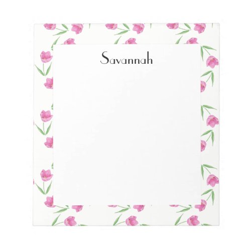 Pink Watercolor Tulips Pattern Personalized Notepad