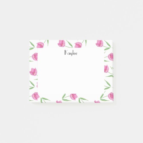 Pink Watercolor Tulips Pattern Personalized Post_it Notes