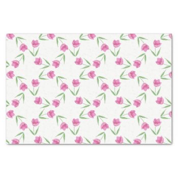 Pink Watercolor Tulips Pattern Tissue Paper by PandaCatGallery at Zazzle