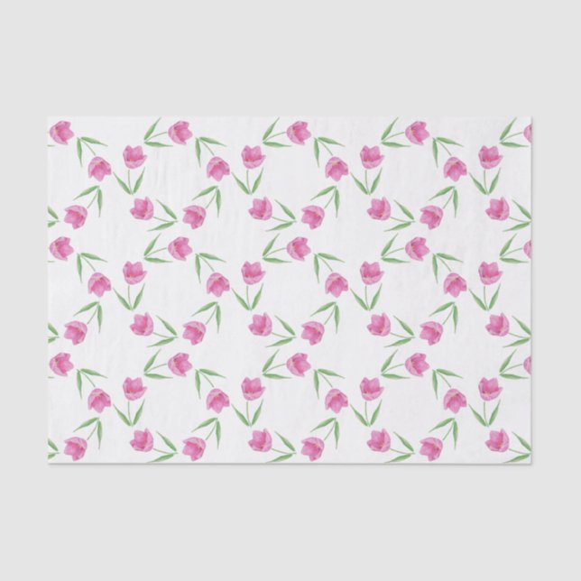 Pink Watercolor Tulips Pattern Tissue Paper (Front)