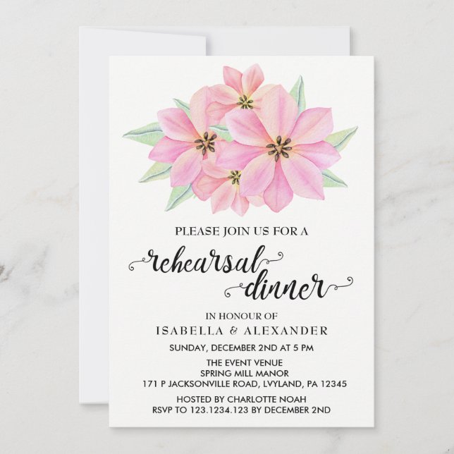 Pink Watercolor Tulips Rehearsal Dinner Invitation (Front)