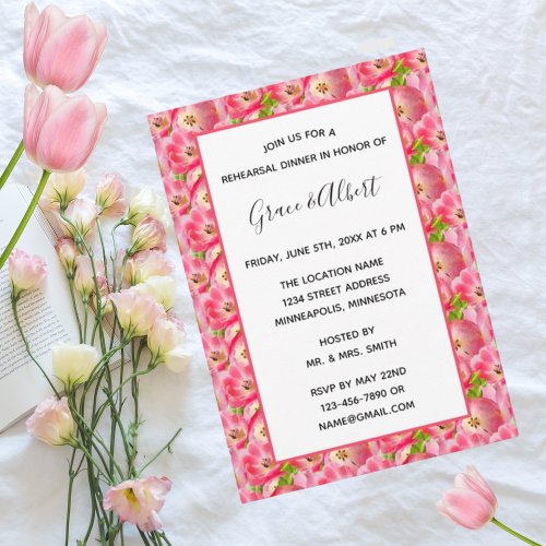 Pink Watercolor Tulips Rehearsal Dinner Invitation