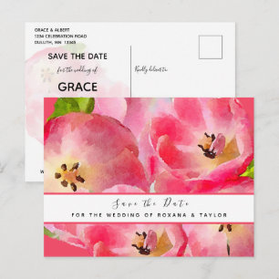 Pink Watercolor Tulips Save the Date Postcard